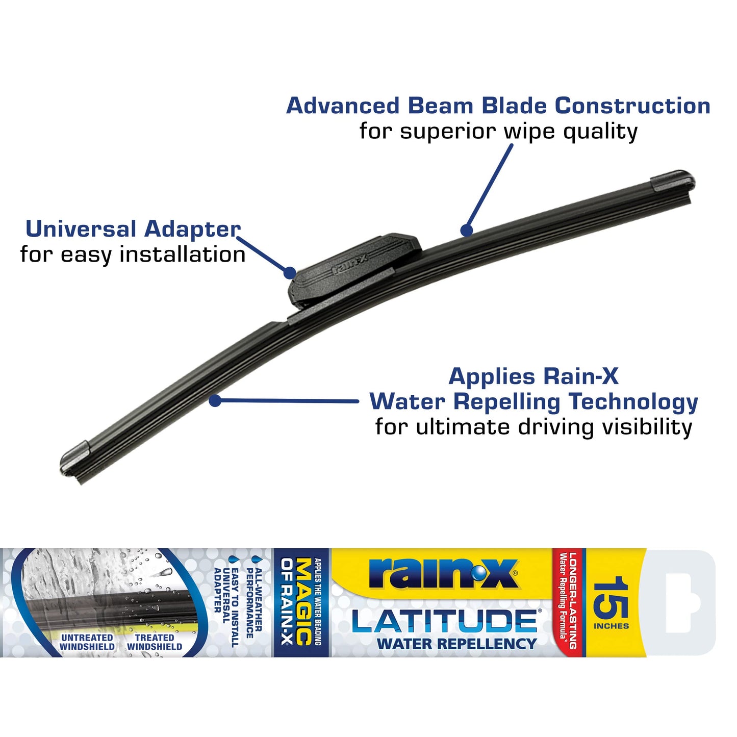 Rain-X 5079279-2 Latitude 2-In-1 Water Repellent Wiper Blades, 22 Inch Windshield Wipers (Pack Of 1), Automotive Replacement Windshield Wiper Blades With Patented Rain-X Water Repellency Formula