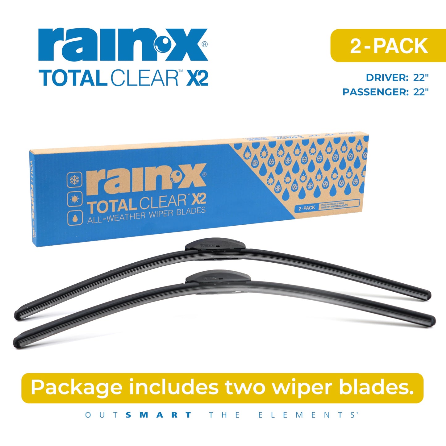 Rain-X 5079279-2 Latitude 2-In-1 Water Repellent Wiper Blades, 22 Inch Windshield Wipers (Pack Of 1), Automotive Replacement Windshield Wiper Blades With Patented Rain-X Water Repellency Formula