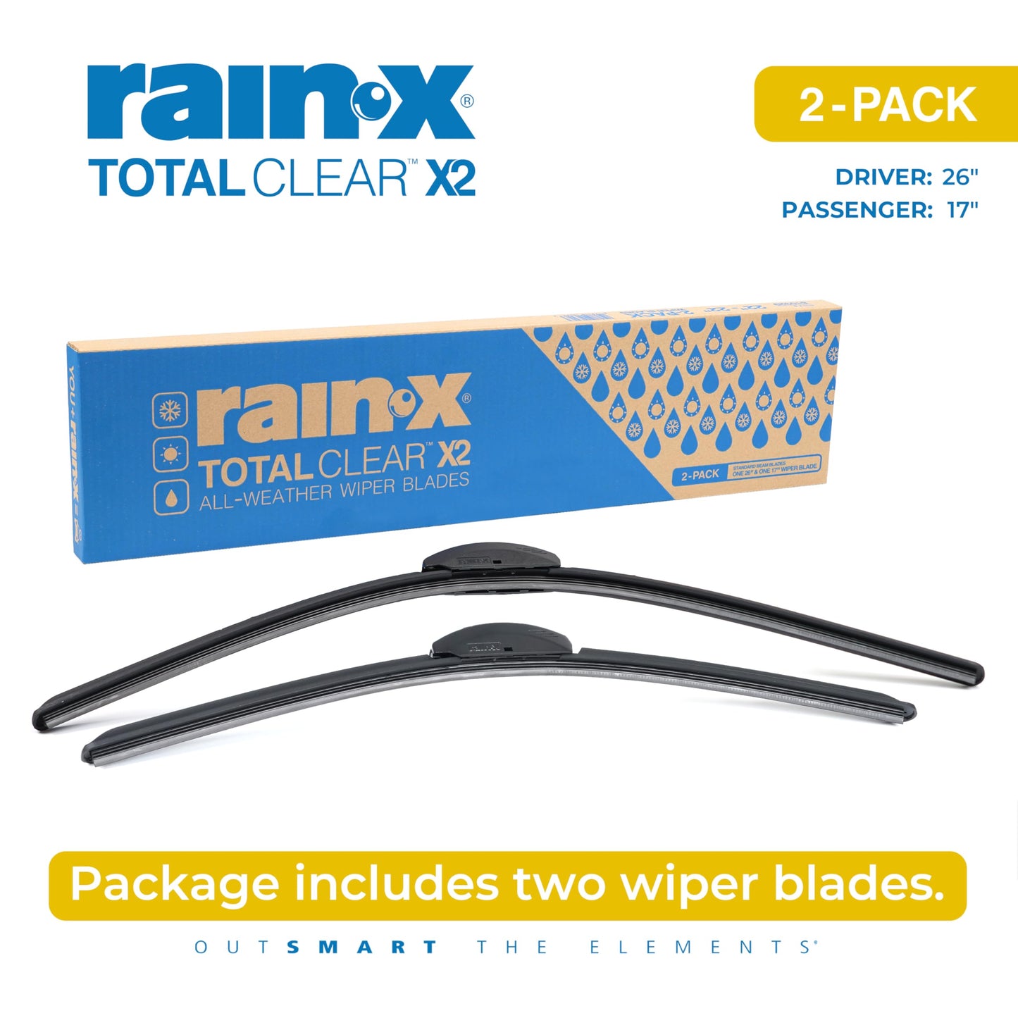 Rain-X 5079279-2 Latitude 2-In-1 Water Repellent Wiper Blades, 22 Inch Windshield Wipers (Pack Of 1), Automotive Replacement Windshield Wiper Blades With Patented Rain-X Water Repellency Formula